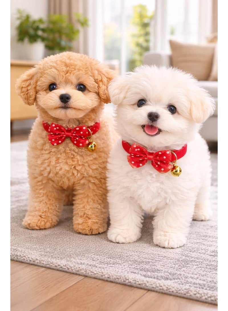Petto 2pc-Adjustable Red Dot Print Bowknot Pet Collar with Bell – Cute Necklace for Small Dogs - Image 2